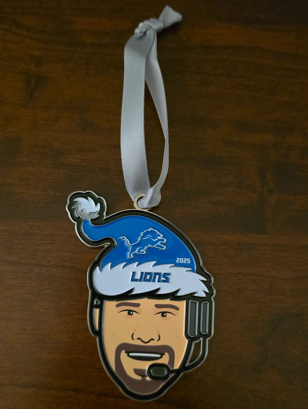 Official Detroit Lions Dan Campbell Santa Hat Ornament - Team Decoration